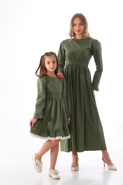 Moda Lippa Χακί Hijab Mother Daughter Συνδυασμός με λεπτομέρεια βολάν στα μανίκια