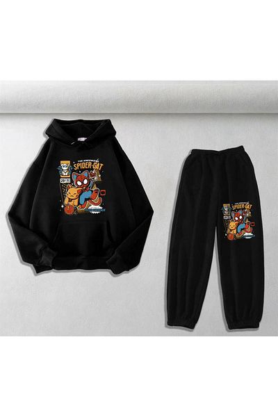 Touz Moda Σετ φούτερ και φούτερ με στάμπα μαύρου Spider-Cat Unisex