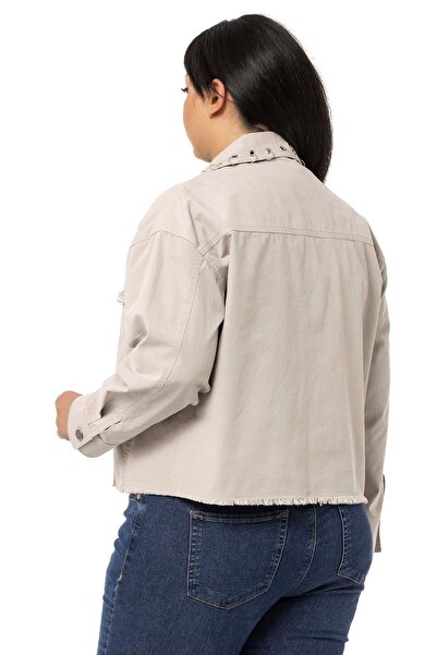 DISENTIS MODEST Large Size Flap Pocket Skirt with Filthy Stitching Stone Color Jacket with Metal Accessories