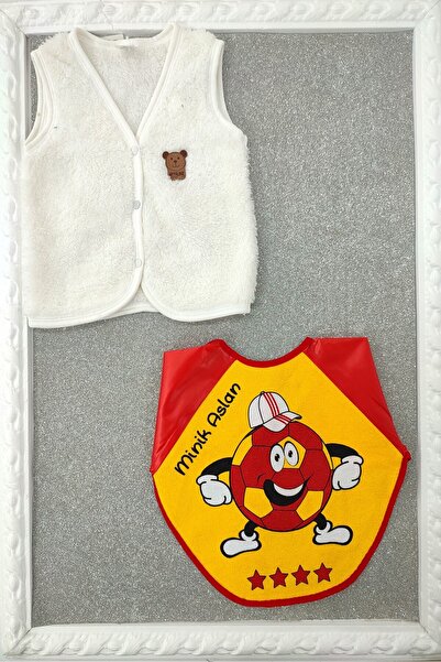 dubi baby krem renk welsoftlu ayıcık armalı önden çıtçıtlı peluş bebe yelek (...