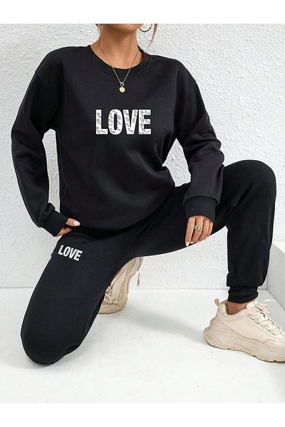 Boi Σετ αθλητική φόρμα Black Love Combination - Oversize Rubber Leg, Crew Neck