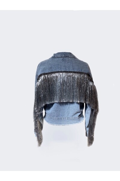 Ceylin Ceylan Jachetă din denim cu ciucuri argintii