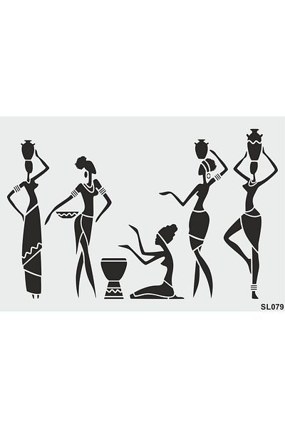 STENCİLTASARIM Stencil Design SL079 African Women Mural Wood Painting Pattern Mold Wall Wood Glass Painting Dese