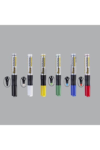 Brons Akrilik Marker Kalem Yuvarlak Uç Metal Seramik Ahşap Kumaş Cam Tuval Taş 6'lı Set Temel Renkler