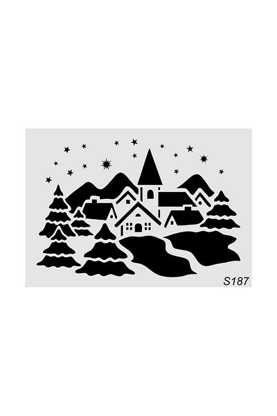 STENCİLTASARIM Stencil Design S187 Houses Wall Wood Glass Painting Pattern