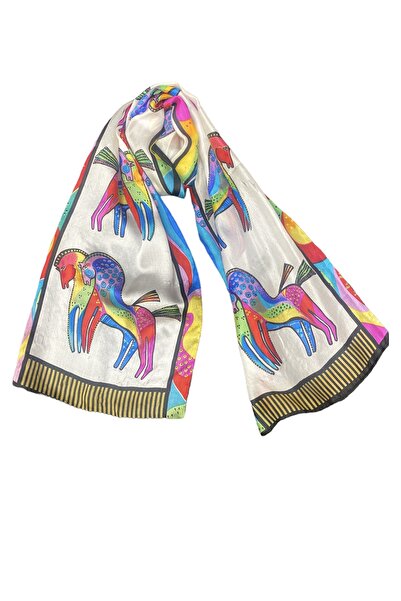 Soyluİpek At Desenli Ipek Fular