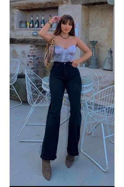 geenz manifacture Pantaloni Palazzo Medusa Smoked Power Lycra cu talie super înaltă, blugi largi