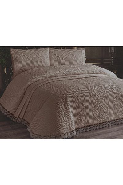 enti ev tekstili Ziganahome Ultrasonic Quilted Bedspread - Jasmin Lace, Double, Cappucino & 213623 #