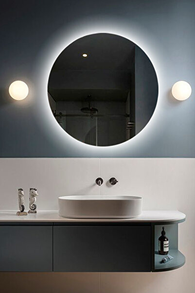 Fawdecor Led Işıklı Yuvarlak Model Dekoratif Duvar Aynası, Modern Eşsiz Ayna,...