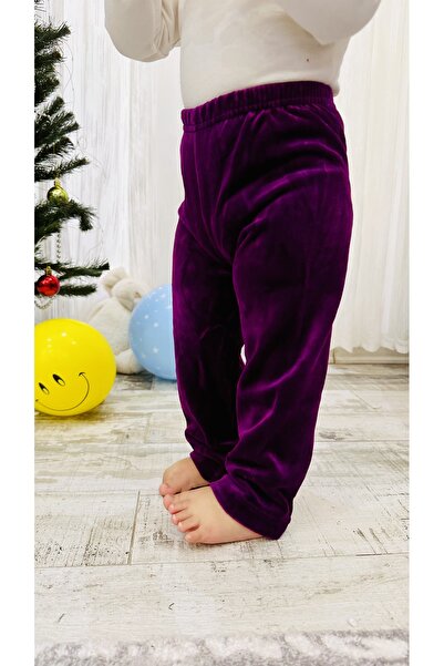 TD Collection Mürdüm Renk Kadife Kumaş Kız Çocuk / Bebek Pantolon