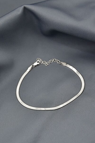 Sinsirella Italyan Yassı Zincir Rodyum Kaplama 925 Ayar Gümüş Zincir Bileklik