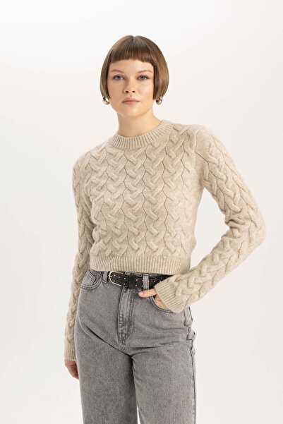 DeFacto Crop Crew Neck Knitwear Sweater C2557Ax23Cw