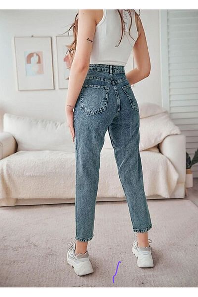 LAMİRAMOOD Jean Mom Jean Snow Wash pentru femei cu talie înaltă