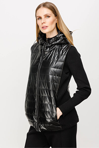 Butik Triko Knitwear Combination Hooded Quilted Vest