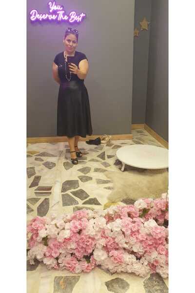 serpildinc Leather Flared Black Skirt Midi Length