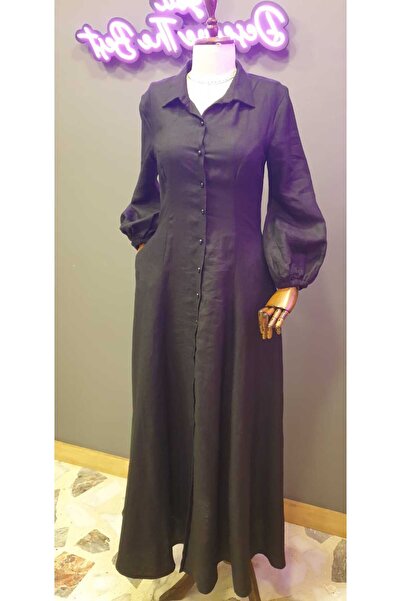 serpildinc Tesettür keten Elbise Siyah