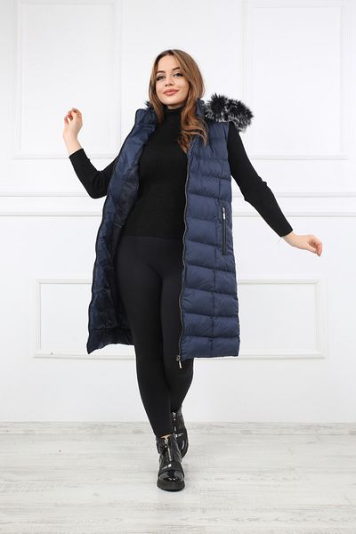 S&V TEKSTİL Women's Navy Blue Trend Long Vest Coat