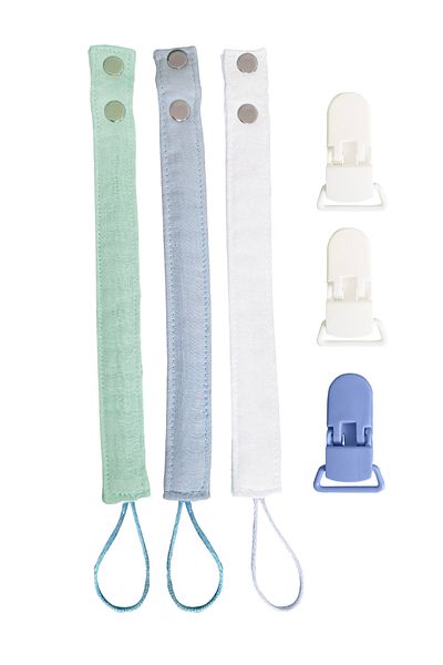 Joyous Mom Kids 3-Piece Cotton Muslin Baby Pacifier Strap Plastic Clip Easy to Open Pacifier Holder / Pacifier Chain