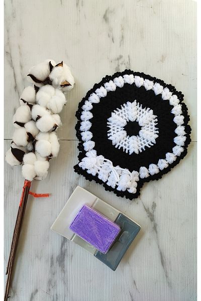 mbmh made by may hand Hand Knitted Bath Loofah Dowry Black-White Hand Socketed 22*22cm Loofah Madebymy Hand