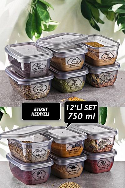 Queen’s Kitchen 12 Pieces 750ml Storage & Spice Set with Label