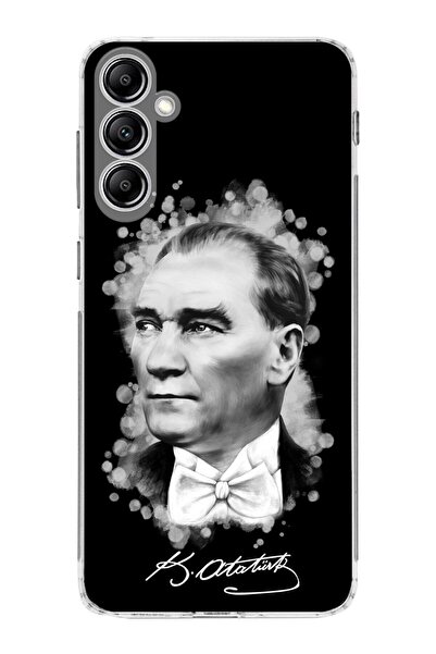 PrintiFy Samsung Galaxy M34 Uyumlu Kamera Korumalı Kapak Atatürk Tasarımlı Şeffaf Kılıf