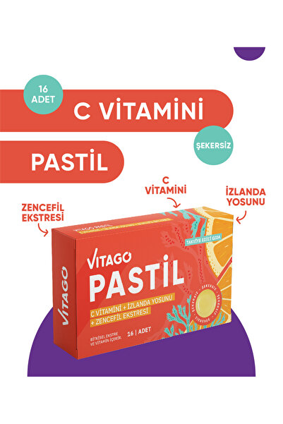 Vitago Pastil Vitamin C, İzlanda Yosunu Ve Zencefil Ekstresi İçeren 16'lı Takviye Edici Gıda