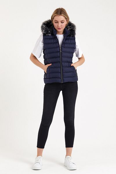 S&V TEKSTİL Women's Navy Blue Puffer Short Vest Coat