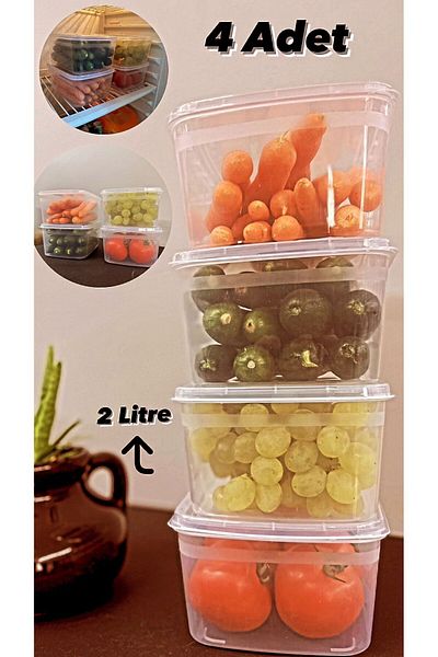 Baye Huge 4 Pieces Refrigerator Storage Container with Lid Food and Freezer Vegetable Container Pulses Set 2 Lt