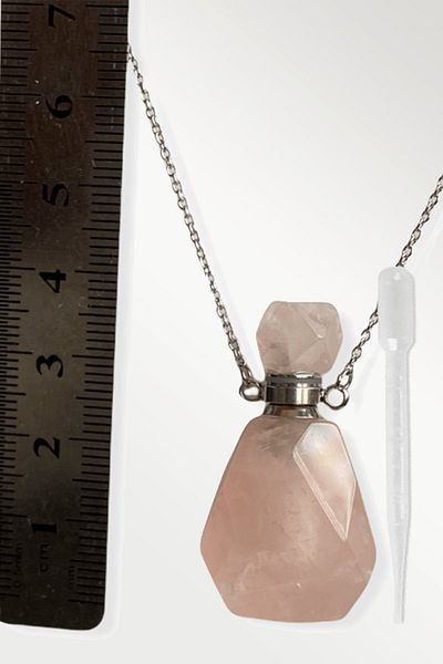 Tesbih Atölyesi Certified Perfume Bottle Designed Pink Quartz Stone Necklace - Silver Apparatus
