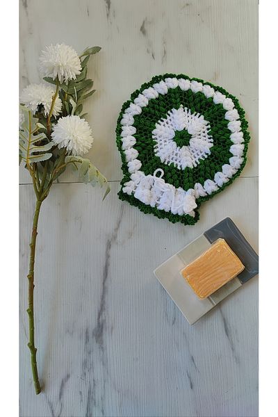 mbmh made by may hand Hand Knitted Bath Loofah Dowry Green White Hand Socketed 22*22cm Loofah Madebymyhand