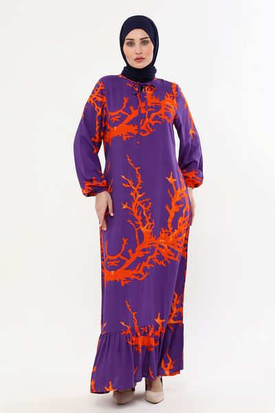 ÇIKRIKÇI TEKSTİL ŞİLE BEZİ VISKOSE LONG SLEEVE DRESS SUMMER TRIL TRIL PURPLE