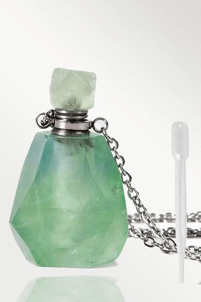 Tesbih Atölyesi Certified Perfume Bottle Design Aventurine Stone Necklace - Silver Apparatus