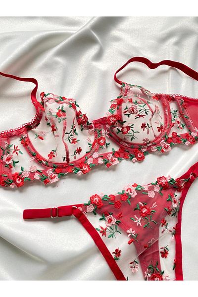 ARONA Red Flower Embroidered
