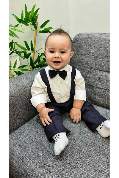 HAYTA Children's Suit Children's Salopet Suit with Shirt and Bow Tie Navy Blue