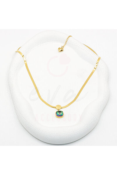 Eve Accessory Renkli Kare Taşlı italyan Zincir Çelik Kolye