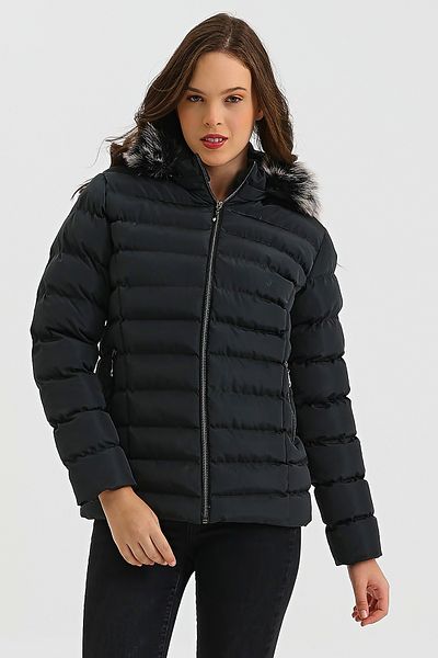 S&V TEKSTİL Women's Forest Green Short Trend Coat Coat Parka