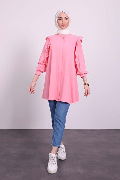 NAQISHE تونيك بأكمام مفصلة\ كاندي بينك