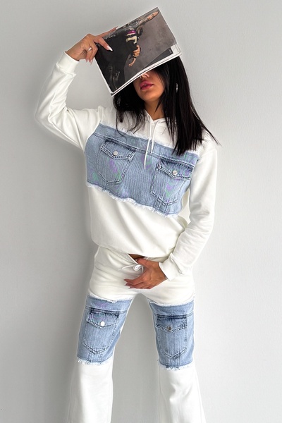 FEMELLE Farmer farmer csíkos zseb részletes kapucnis alsó-felső készlet