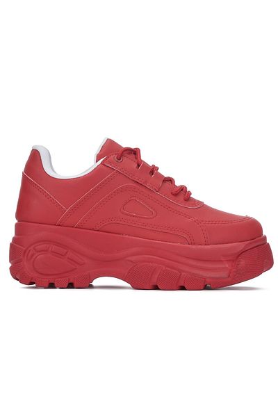 İmerShoes Red Women's Sneakers - Lace-Up, Thick Lightweight High Sole, Casual Sports Shoes 001