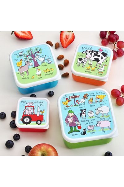 Tyrrell Katz Non-Spill Water Bottle with Straw - Water Bottle / 4 Pieces Lunch Box FARMYARD set