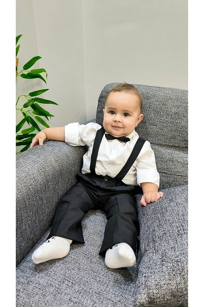 HAYTA Children's Suit Children's Salopet Suit with Shirt and Bow Tie Black
