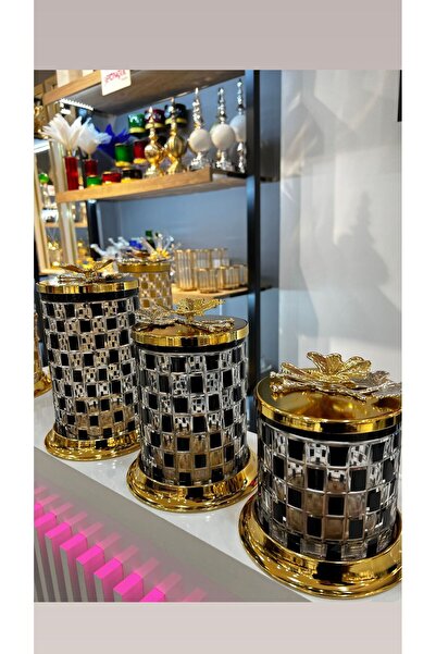 PONCİKPAZAR 3 Boy Dama Model Çay Kahve Şeker Kavanoz