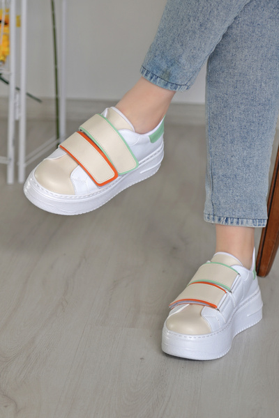 Ewen Tomm Γυναικείο πάνινα παπούτσια με χοντρή σόλα με λευκό Velcro