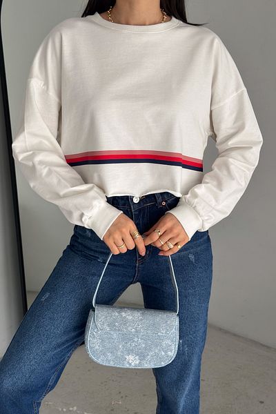 FEMELLE Off Shoulder Stripe Crop Sweatshirt