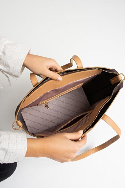 ImPolo Linda KamelPrintedPrinted Three-Eye γυναικεία τσάντα ώμου 28x41 Μέγεθος