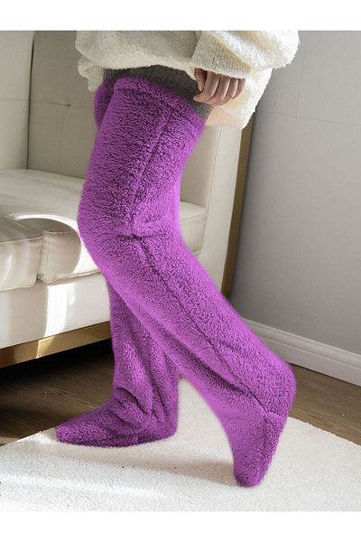kubbe Tedy Plush Sleeping Socks Welsoft Above Knee Home Socks Foot Warmer Long Socks