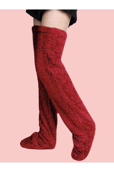 kubbe Tedy Plush Sleeping Socks Welsoft Above Knee Home Socks Foot Warmer Long Socks