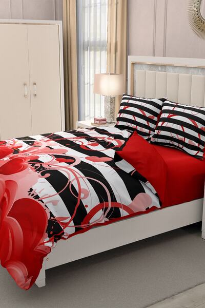 MonoHome King Size Valentine's Day Double Duvet Cover Set 100% Cotton 3D Satin Love Dream 220X240Cm
