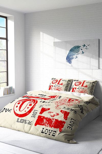 MonoHome Love Romantic King Size Double Duvet Cover Set - 220X240Cm