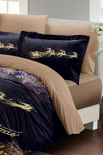 MonoHome Christmas Ornament Gold Coffee Christmas - 100% Cotton Satin 3D Double Duvet Cover Set 220X240Cm